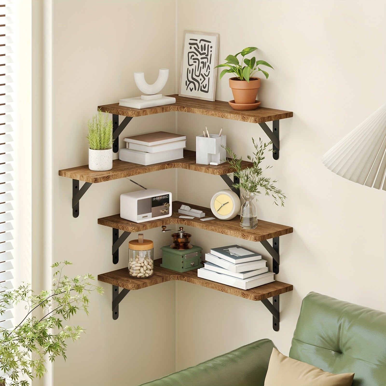 4pcs Rustic Wood Floating Shelves Wall Mounted - Wood Grain Heavy-Duty Wood Planks Suitable for Home Decor, Bathroom, Kitchen, Bedroom, Living Room, Office - Assembly, Display & Storage Shelves, Floating Shelves