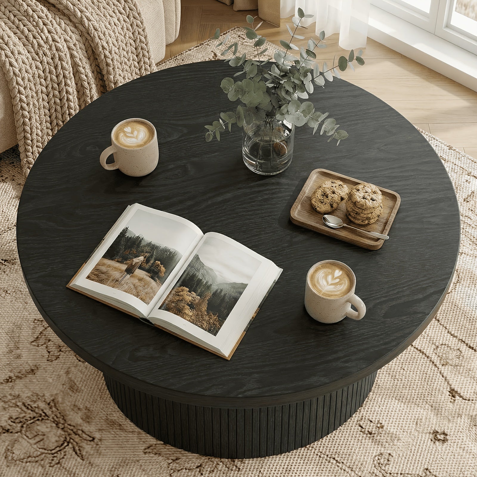 32 Inch Round Coffee Table Modern Suitable for Small Space Apartment, Assembly Round Center Table with Sturdy Base & Top, Space-Saving Living Room Furniture for Compact Homes