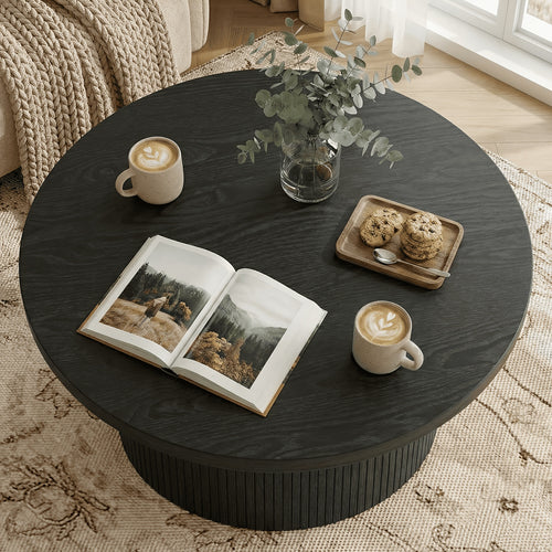 32 Inch Round Coffee Table Modern Suitable for Small Space Apartment, Assembly Round Center Table with Sturdy Base & Top, Space-Saving Living Room Furniture for Compact Homes