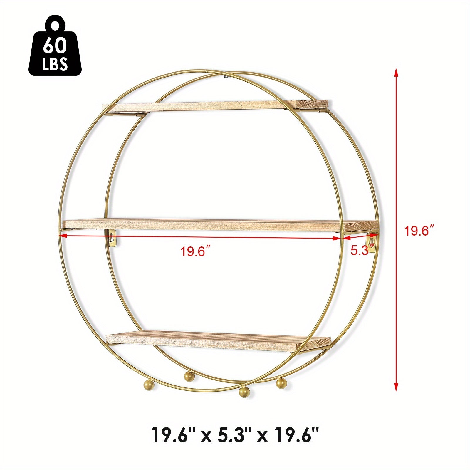 Round Floating 3-Tier Wall Shelf - Sturdy Wood And Metal Decorative Shelf for Living Room, Bedroom, Bathroom, Kitchen, Office, Halloween Decoration, Floating Shelves