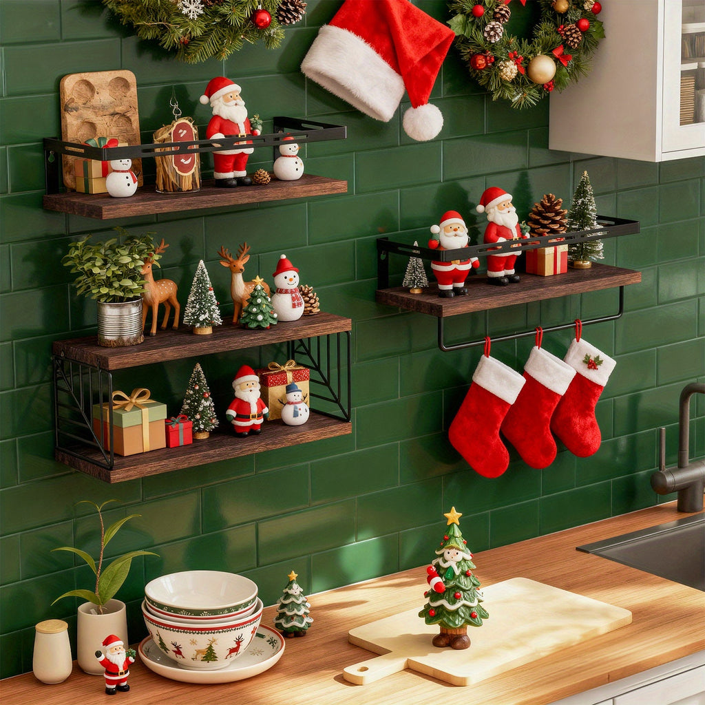 3+1 Tier Wall Mounted Bathroom Shelves Over Toilet, Farmhouse Shelf Toilet Paper Storage, Wood Floating Shelves for Room Decor, Wall Dresser, Heavy Duty Shelves, Bathroom Storage And Accessories, Bedroom, Living Room, for Halloween And Christmas