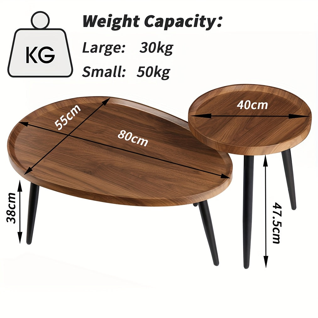 AESOME Nesting Coffee Table Nightstand Et Of 2 Round Oval Small Space Sofa Side Table Nordic Light Living Room Home Combination Small Table Easy Assembly