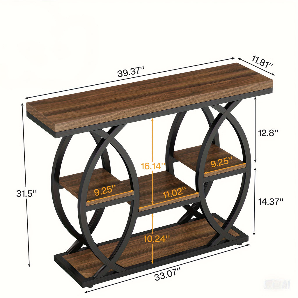39-inch Holiday-themed Console Table, 4-tier Sofa Table With Storage Shelves, Narrow Wooden And Metal Frame Decorative Table, Suitable For Small Spaces, Corridors, Foyers, And Christmas