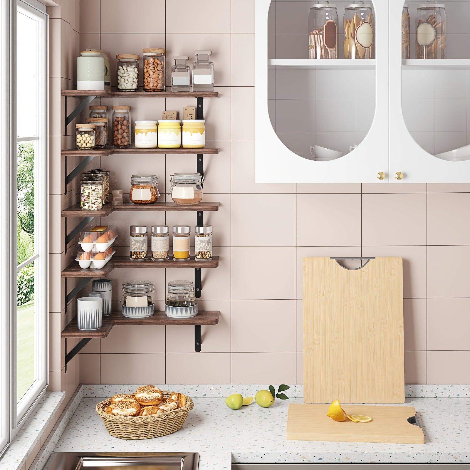 TOMNK Corner Floating Shelves, Rustic Wood Wall Shelves Heavy Duty, Easy To Install Space Saving, For Room Decor Bathroom Storage And Accessories Kitchen Bedroom Or Living Room, 5\u002F6 Pcs, Muti Colours, For Halloween And Christmas