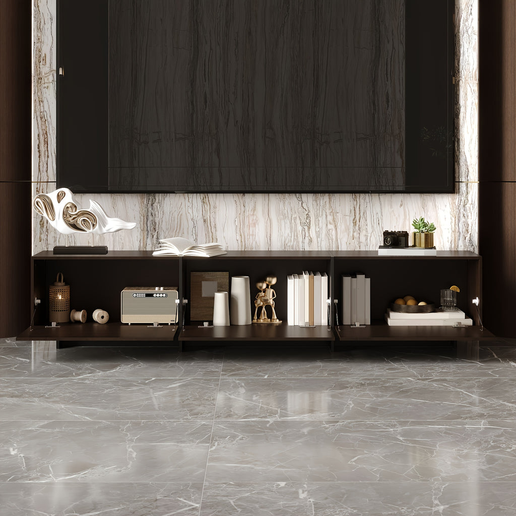 71.7'' Wide Home TV Stand for Up to 55'' to 65'' Tvs, with 3 Storage Cabinets & Flip-down Doors, Modern Media Console Entertainment Center for Living Room, Brown