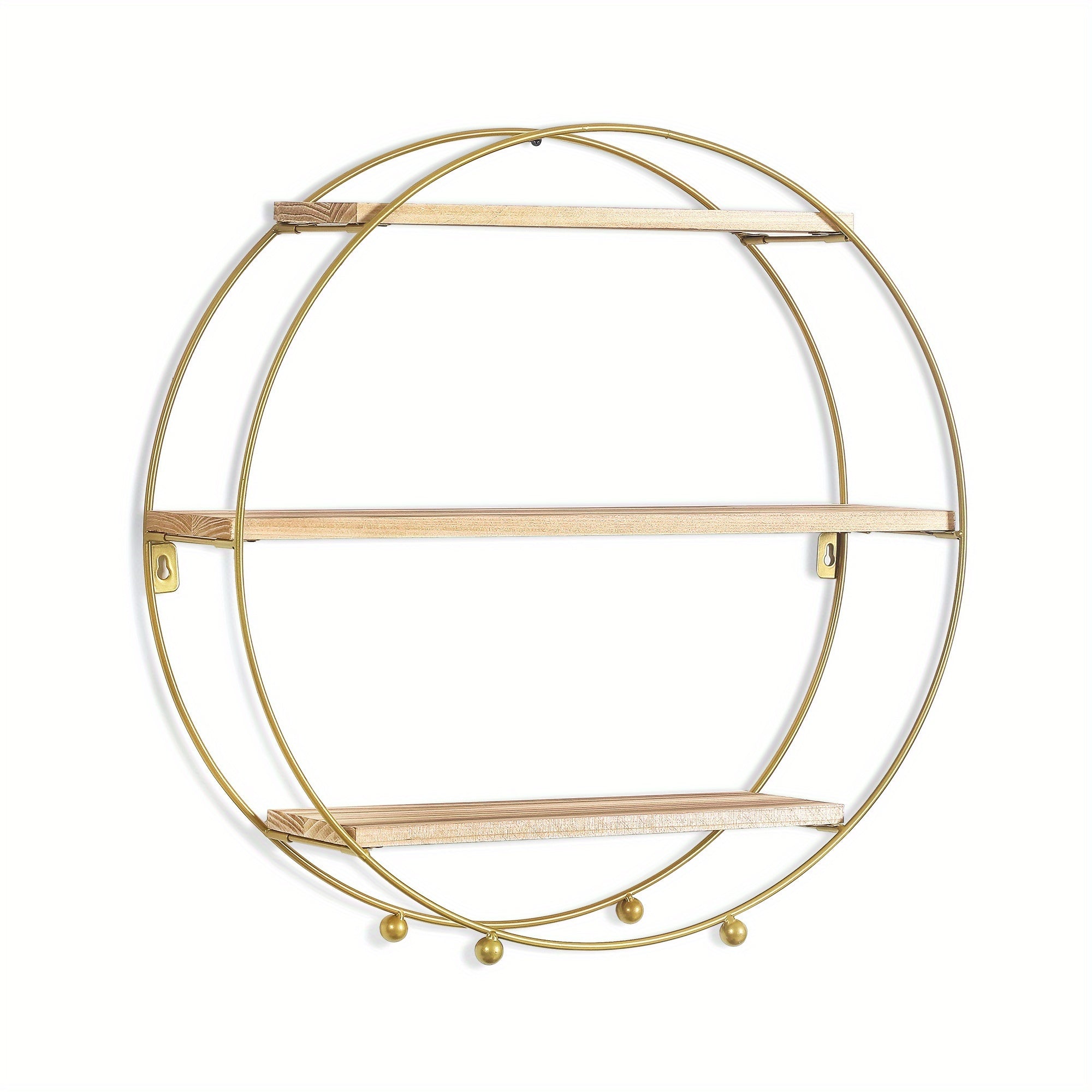 Round Floating 3-Tier Wall Shelf - Sturdy Wood And Metal Decorative Shelf for Living Room, Bedroom, Bathroom, Kitchen, Office, Halloween Decoration, Floating Shelves