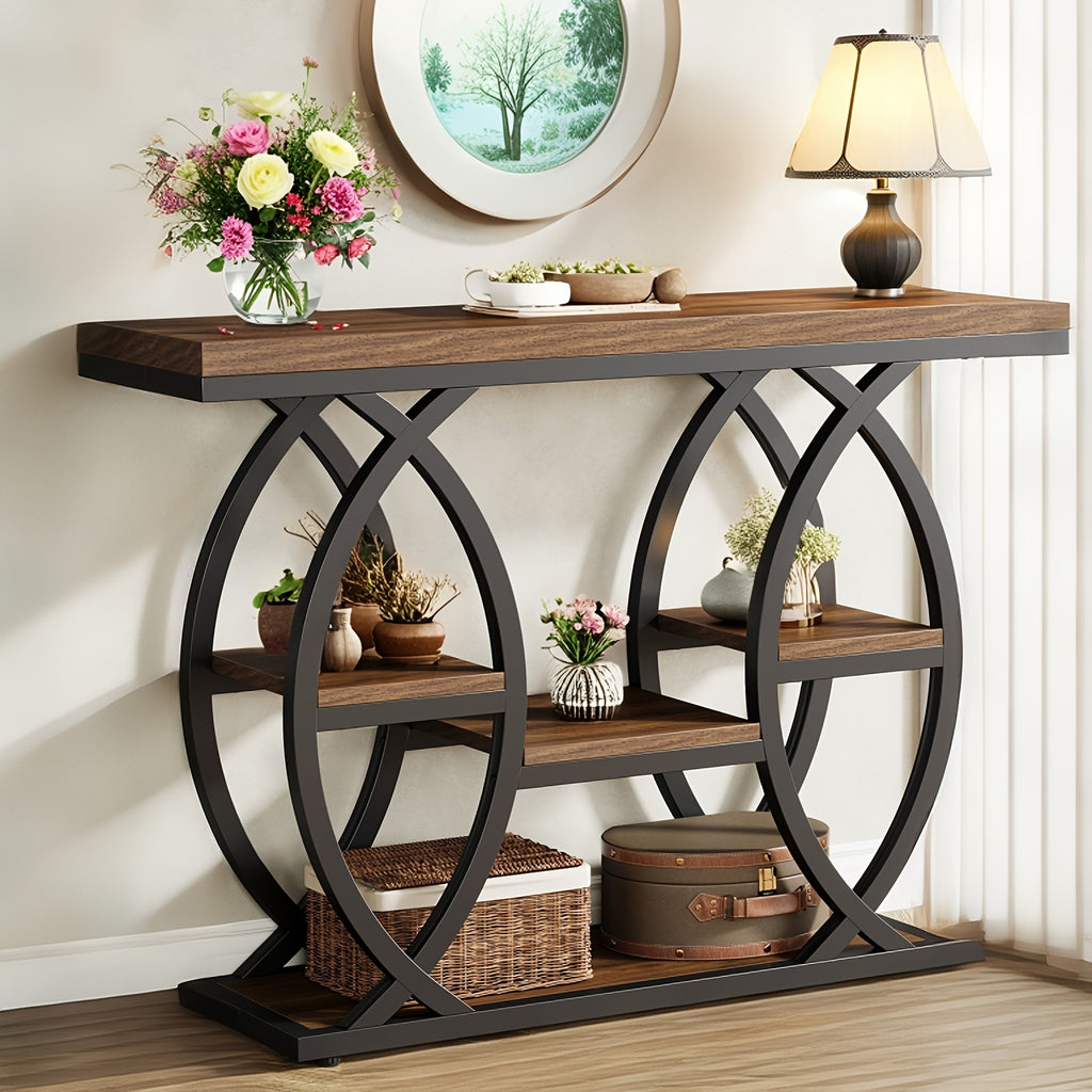 39-inch Holiday-themed Console Table, 4-tier Sofa Table With Storage Shelves, Narrow Wooden And Metal Frame Decorative Table, Suitable For Small Spaces, Corridors, Foyers, And Christmas