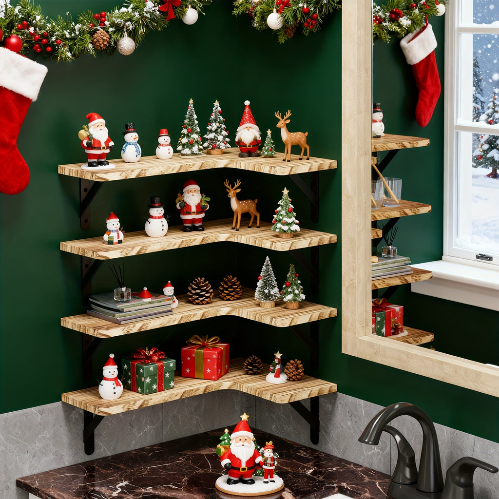 4pcs Rustic Wood Floating Shelves Wall Mounted - Wood Grain Heavy-Duty Wood Planks Suitable for Home Decor, Bathroom, Kitchen, Bedroom, Living Room, Office - Assembly, Display & Storage Shelves, Floating Shelves