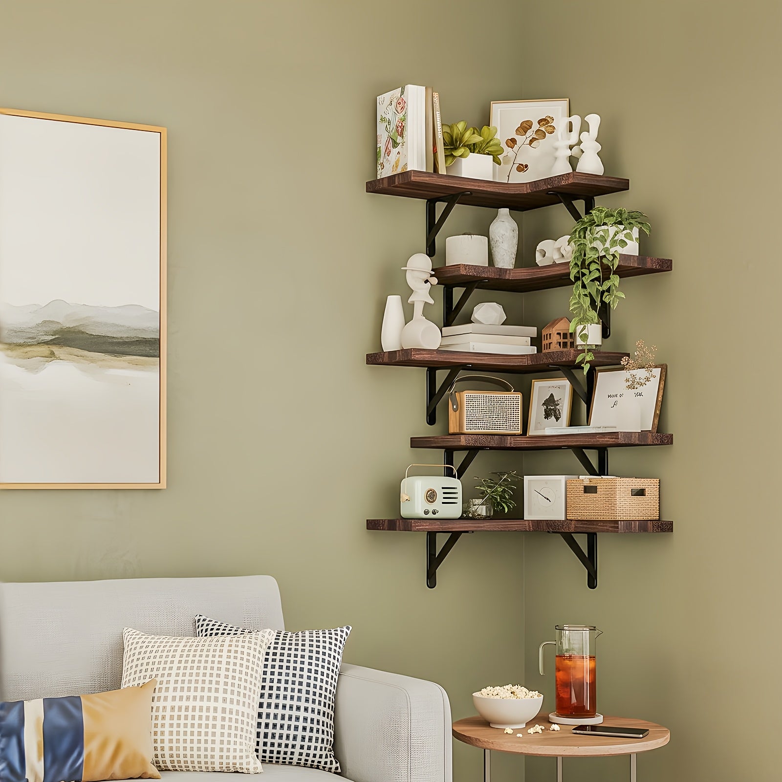 TOMNK Corner Floating Shelves, Rustic Wood Wall Shelves Heavy Duty, Easy To Install Space Saving, For Room Decor Bathroom Storage And Accessories Kitchen Bedroom Or Living Room, 5\u002F6 Pcs, Muti Colours, For Halloween And Christmas