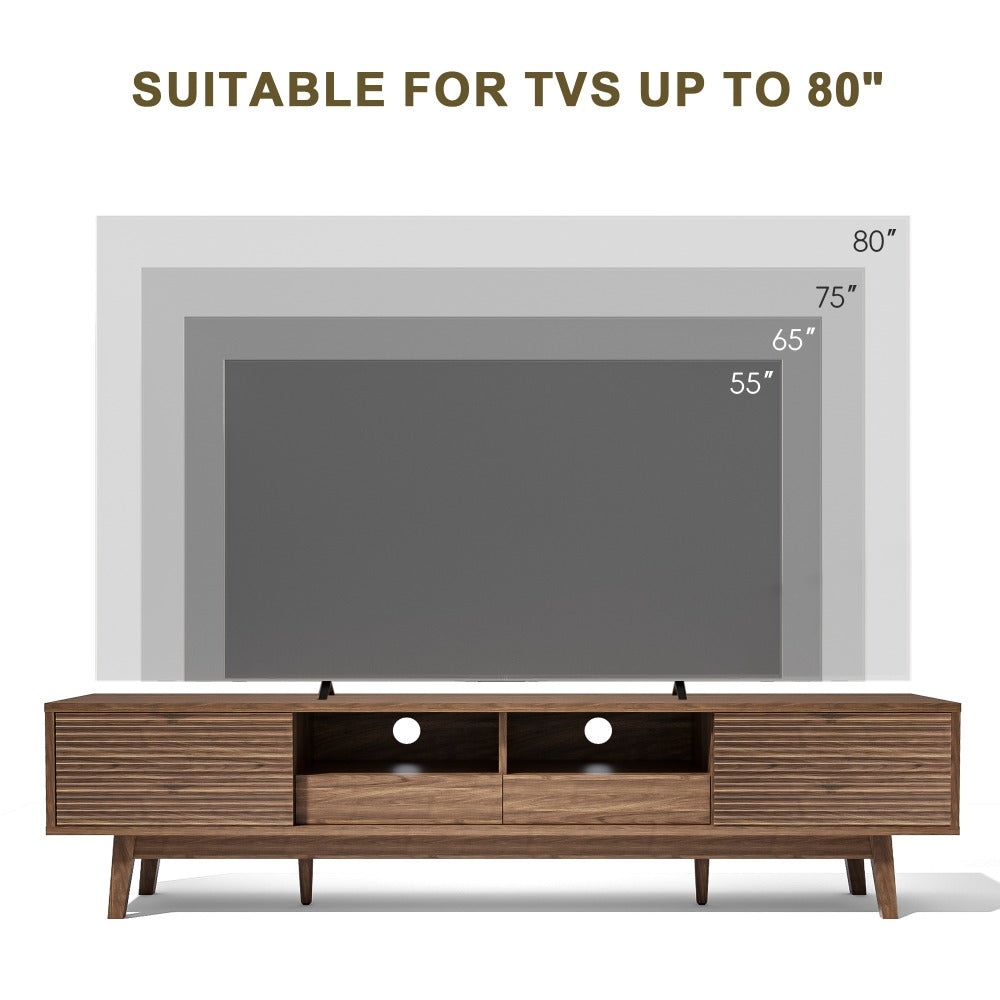 Mid Century Modern TV Stand Suitable for 80-Inch TVs - & MDF Large Media Console with Ample Storage, Elegant Wood TV Furniture for Living Room, Fits for TVs, Gaming Consoles & Media Players