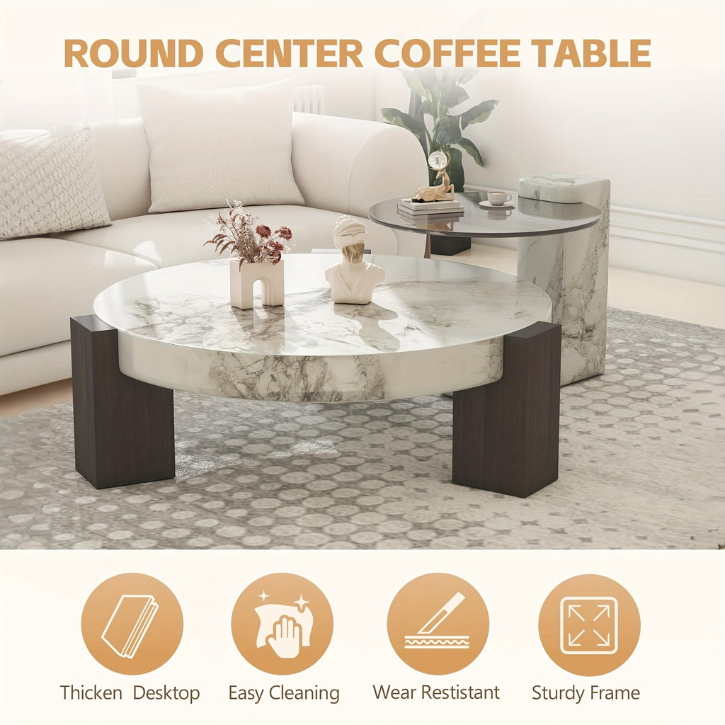 Contemporary Round Nesting Coffee Table Collection (Set of 2) - Distinctive Design - Circular Coffee Table for Living Spaces - Marble-Like Textured Top - C-Shaped Edge Table - Ideal for Living Rooms, Flats, And Bedrooms - Nesting Tables